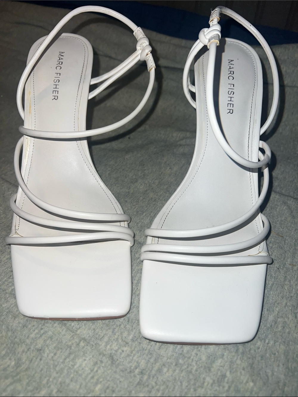 Marc Fisher Dareta White Strappy Square-Toe Heels